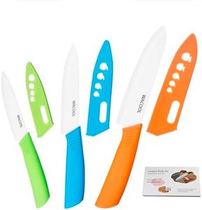 WACOOL Ceramic Knife Set 3-Piece (Includes 6-inch Chef's Knife, 5-inch Utility Knife and 4-inch Fruit Paring Knife), with 3 Knife Sheaths for Each Blade (Colorful Handle)