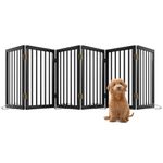 110-inch Extra Wide Dog Gate 24-inch Tall Freestanding Pet Gate for The House Doorways Stairs Pet Puppy Fence Support Feet Included, Black,6 Panels