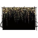 MEHOFOND 7x5ft Gold and Black Glitter Bokeh Backdrop for Photography Birthday Party Starry Sky Shining Abstract Photo Black Background Kids Birthday Party Banner Wallpaper Wedding Screens Studio Props