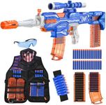 Automatic Soft Dart Blaster with Tactical Vest, 150 Darts, Scope, Dual Fire Modes | Rechargeable Electric Blaster for Kids 8-12, Birthday Gifts, Mecha-Force Blue