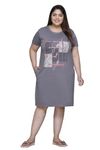 RYSH Women's Front Printed Cotton Plus Size Chemise,Charcoal Grey,6XL