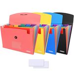 4 Pack 7-Pocket Expanding File, Plastic Expandable File Folder with Pockets, A4/Letter Size Accordion Organizer Folder, for School and Office Supplies - Black&Blue&Pink&Yellow