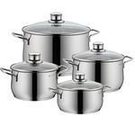 WMF Pot Set 4-Piece Diadem Plus Pouring Rim Glass Lid Cromargan® Stainless Steel Polished Suitable for Induction Hobs Dishwasher-Safe