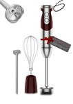 MegaWise Pro Titanium Reinforced 3-in-1 Immersion Hand Blender, Powerful Motor with 80% Sharper Blades, 12-Speed Corded Blender, IncludingWhisk and Milk Frother (3-in 1 Red)