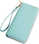 VOCUS Womens Wristlet Wallet Zip Around Clutch Wallet Large RFID Blocking PU Leather Bifold with Phone Holder for Travel, Blue, Large Capacity, Classic