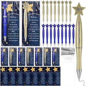 Engrowtic Twinkle Twinkle Little Star Baby Shower Pen Favors for Guests Includes Twinkle Star Ballpoint Pens and Thank You Cards Game Prizes Souvenirs Gifts for Gender Reveal Party(36 Sets)