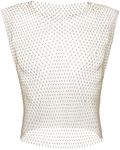 GENEMEN Rhinestone Mesh Top Men Fishnet Tank Top Sexy Cropped Shirt Rave Sheer Vest, Gold Vest, Small