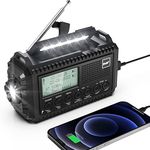 Dab Wind Up Radio, 5000 mAh Solar Powered Emergency Radio with SOS Alarm, Hand Crank Radio with USB Phone Charger, Portable Dab Radio with Flashlight, Headphone Jack and Dual Alarm for Camping