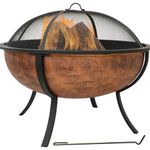 Sunnydaze 32-Inch Steel Fire Pit Bowl - Includes Spark Screen, Wood Grate, and Poker - High-Temperature Copper Finish