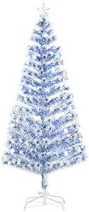 HOMCOM 6FT Artificial Fibre Optic Christmas Tree Seasonal Decoration w/LED Lights Pre-Lit Easy Store White Blue