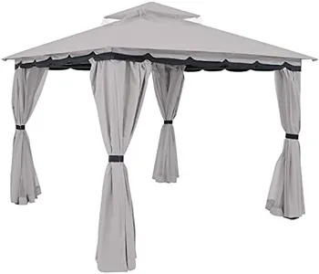 Sunnydaze Soft-Top Patio Gazebo - 10x10 Foot Rectangle Outdoor Gazebo with Screens and Privacy Walls - Gray - Perfect for Backyard, Garden or Deck