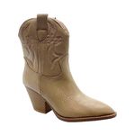 ABSOLEX Women Cowgirl Cowboy Western Pointed Toe Ankle Bootie, Taupe, 6.5 UK