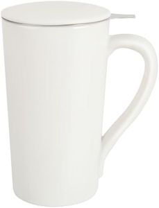 YINUOWEI Tea Cup with Infuser and Lid, 20oz Mug with Handle for Steeping Loose Leaf Tea, Dishwasher and Microwave Safe, Ceramic Strainer Cup Gifts for tea Lovers, White