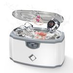 Life Basis Ultrasonic Jewelry Cleaner, Portable Ultrasonic Cleaner 14 OZ (420ML) 45kHz with Watch Stand for Jewelry Eyeglasses Watches Coins Dentures