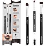 Eyebrow Brush - Duo Eye Brow Spoolie - Angled Eyeshadow Eyeliner - Precision Flat Definer Small Shader - Premium Quality 3 Piece Set - Cruelty Free Synthetic Bristles - Gel Powder Make Up Wax Pomade