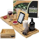 Temple Spring Foldable Bath Tray, Unique Design Wooden Bath Shelf Bathroom Accessory, Home Spa Boards for Adults, Bathtub Caddy, Bamboo Bathroom Accessories Set, Extendable Bathtub Rack – Natural