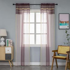 GIRASOLE HOME Coppia Tende Voile Semi Trasparenti a Righe Tenda per Soggiorno Camera Cameretta Cucina e Interni 2 Pannelli con Tasca (70x235cm, Marrone+Crema)