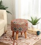 SR Printed Sitting Stool for Living Room Decoration Furniture Ottoman Wooden Pouffes for Sitting Puffy Footrest Ottoman Stool for Home Décor, Pouffie Dressing Table Stool, 16x16x17 Inches, Orange