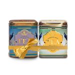 Makaibari Silver Green Darjeeling Green Tea & Summer Solstice Muscatel Darjeeling Black Tea Tin Caddy | 100 Gm X 2 | USDA Organic Certified Darjeeling Tea | Single Estate Loose Leaf Tea