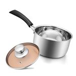 Joyfair 2 Quart Saucepan, 18/10 Stainless Steel Small Sauce Pan Milk Pot with Glass Lid, for Cooking Boiling Stewing, Heavy Gauge Metal with Ergonomic Bakelite Handle, Easy Cleaning & Dishwasher Safe