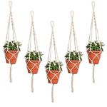 ecofynd Macrame Plant Hanger, Cotton Rope Flower Pot Holder for Indoor Outdoor Balcony Garden Wall, Boho Home Decor Basket Hanger, Ivory, 9 inch, Pack of 5