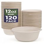 GreFusion Ultra 120z Brown Paper Bowils [120 Pack] Unbleached Disposable Bowls Sugarcane Heavy-Duty