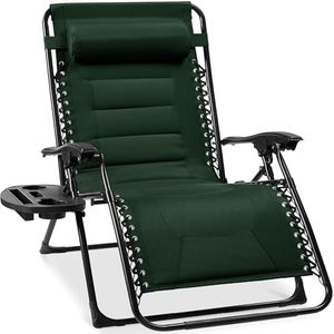 Best Choice Products Oversized Padded Zero Gravity Chair, Folding Outdoor Patio Recliner, XL Anti Gravity Lounger for Backyard w/Headrest, Cup Holder, Side Tray, Polyester Mesh - Forest Green