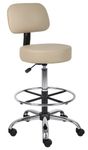 Boss Office Products Be Well Medical Spa Professional Adjustable Drafting Stool with Back and Removable Foot Rest Beige