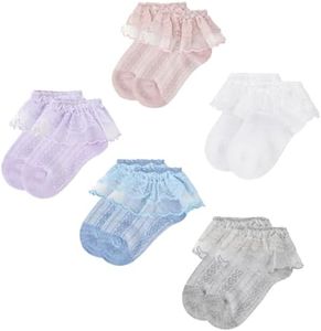 Durio 5 Pairs Infant Socks 0-3 - Cute Frilly Ruffle Socks for Girls, Super Soft Breathable Lace Ankle Sock for Newborn to Toddler Dress Sock for Girls A4 Blue&Purple&Grey&Pink&White 0-12 Months
