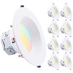 TORCHSTAR 8-Pack 5CCT 6 Inch LED Integrated Canless LED Recessed Lighting with J-Box, Anti-Glare Deep Baffle, CRI90 Dimmable Ceiling Downlight, ETL ES, Air Tight IC Rated, 2700K3000K3500K4000K5000K