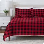 Bare Home Flannel Sheet Set 100% Cotton, Velvety Soft Heavyweight - Double Brushed Flannel - Deep Pocket (Twin XL, Buffalo Plaid - Red/Black)