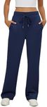 GRAPENT Dark Blue Sweatpants Navy Pants Women Womens Wide Leg Sweatpants Womens Baggy Pants Womens Pants Elastic Waist Drawstring Pants for Women Loose Fit Navy Blue Size Large US Size 12 to Size 14