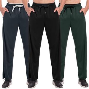 SACUIMAN Mens Athletic Sweatpants with Zipper Pockets Workout Gym Running Jogging Pants for Men Open Bottom (3 Pack,S)