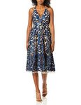 Dress the Population Women's Blair Plunging Fit and Flare Midi Dress, Navy/Nude, Medium