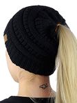 Jovono Beanie Hat for Men and Women Winter Warm Hats Knit Slouchy Ponytail Beanie Hat (Black)