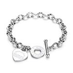 kelistom 316L Stainless Steel Love Heart Charm Bracelet for Women Romantic Gift Silver/Rose/18k Gold Plated OT Clasp Bracelets, 7.0 inches, Metal, Cubic Zirconia