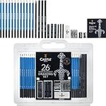 Castle Art Supplies 26 Piece Premium Drawing and Sketching Set | For Artists, Professionals or Beginners | Pencils, Charcoal, Graphite and More | Arranged in Carry-Anywhere Clamshell Case