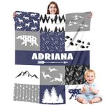 Personalized Baby Blanket for Boys Girls - Custom Baby Blankets with Name - Deer and Bear Pattern Baby Blanket- Woodland Nursery Décor - Soft Flannel Infant Toddler Newborn Blanket,Name Crib Comforter