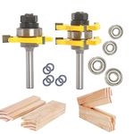 Sinoprotools 2Pcs Tongue and Groove Router Bit Set, 1/4" Shank Tongue and Groove Router Bits, 3 Teeth T Shape Jointing Router Bits,Wood Milling Cutter for Tongue&Groove Joints,Slots(1-3/4" Cut Dia.)