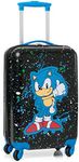 SONIC THE HEDGEHOG Kids Suitcase | Black Small Cabin Bag for Boys & Girls | Carry On Trolley with Extendable Handle | Paint Splatter Gaming Fun | Game Movie Travel Accessory for Children & Teens