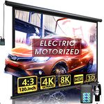 120" Motorized Projector Screen - Indoor and Outdoor Movies Screen 120 inch Electric 4:3 Projector Screen W/Remote Control