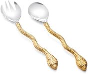 GUTE Gold Serpent Snake Salad Servers Brass & Stainless Steel, Fork & Spoon Set Snake Design Set, Two Tone Ideal for Weddings, Dinner, Elegant Flatware, Housewarming, Stainless Steel Mirror Polished