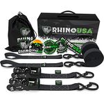 Rhino USA Ratchet Strap Tie Down Kit, 5,208 Break Strength - Includes (2) Heavy Duty 1.6" x 8' Rachet Straps with Padded Handles & Coated Chromoly S Hooks + (2) Soft Loop Tie-Downs