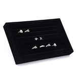 Jewelry Display Tray, Velour Interior Suede Jewelry Earrings Rings Cufflink Display Organizer Box Tray Holder Case Slits Storage Gift (Black)