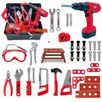 Mscredse Kids Tool Set kit Pretend Play Set Toddler Tool Toys with Construction 48Pcs Electric Drill Gifts for Boys Girls Kids Toddlers Ages 3 4 5 6 7 8 Years up (Red)