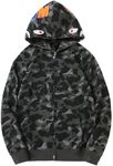 MINIDORA Boy's Fashion Camo Hoodie Full Zip Sweatshirts Streetwear Jacket for Youth Black X-Large