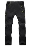 EKLENTSON Waterproof Mens Trousers Softshell Fleece Lined Hiking Fishing Walking Work Pants with Zip Pockets Black 30