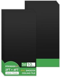 STICKGOO Black Ceiling Tiles 2ft x 4ft, Smooth PVC Ceiling Panel - Waterproof, Fire-Rated, No Breakage - Decor Coverings 24 x 48in - 10 Pack Cover 80 Sq. Ft