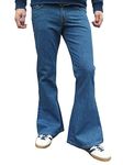 Fuzzdandy Mens Stonewashed Flares Bell Bottoms Denim Jeans Hippie Indie Trousers (38" Waist x 32" Leg (38 w x Reg Leg) (38/Reg))