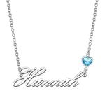 Kraven Personalized Dainty Name Necklaces Blue Birth Stone Custom Engraved Initial Nameplate Pendant Choker Customized Birthday Mother Christmas Gifts for Women Girls Teen Daughter (Hannah)